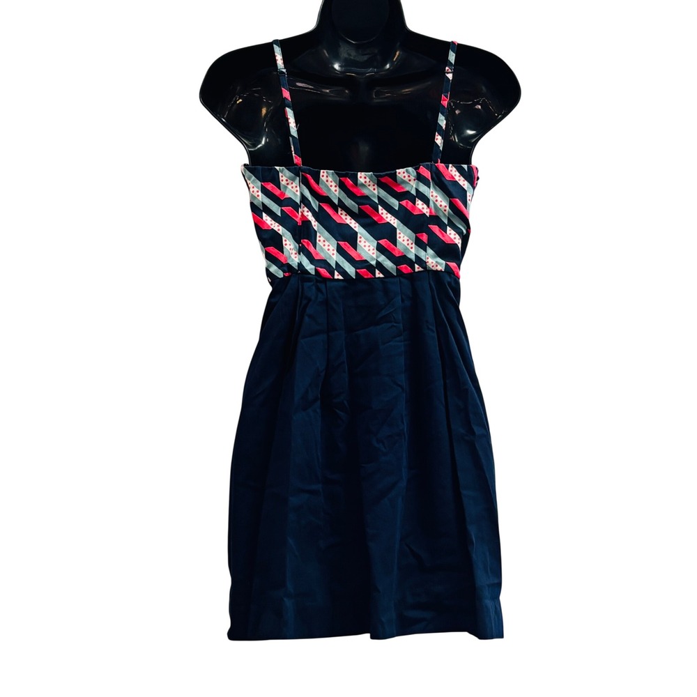 Maeve Anthropologie Navy Pink Geometric Bow Sweetheart Cotton Mini Dress Size 8 - Picture 6 of 11